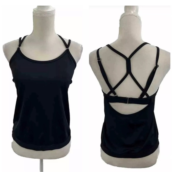Athleta Tops - Athleta Black Cross Back Blousy Tankini 34D/DD Lined Cups